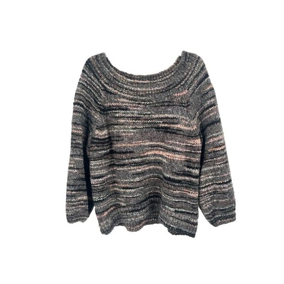 Express Chunky Knit Wool Blend Striped Sweater Brown Sz Large - Picture 1 of 6